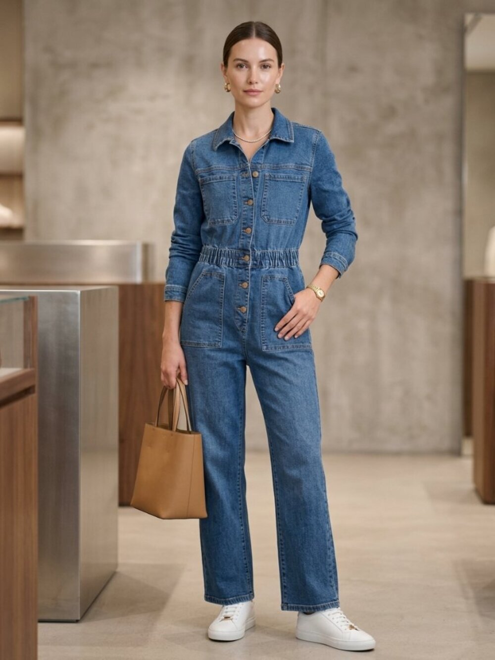 Celebrity Pink Jumpsuit Denim Button-Front in Medium Blue Western CJ8041703S05W